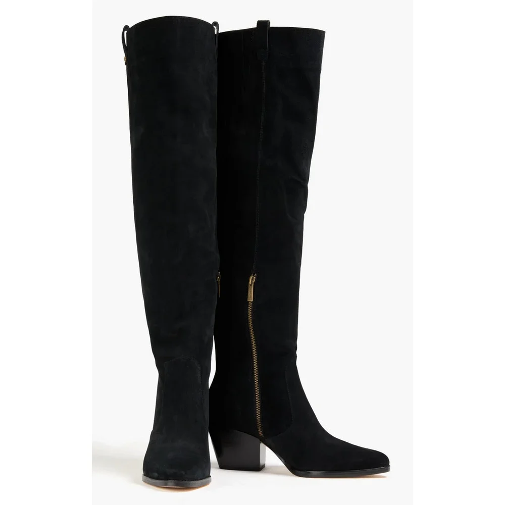 NEW MICHAEL KORS MK BLACK SUEDE HARLOW TALL OVER THE KNEE HIGH BOOTS SIZE 6.5